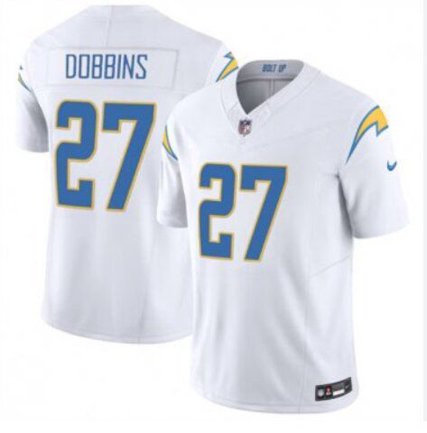 Men Los Angeles Chargers #27 Dobbins white Nike 2024 Game NFL Jersey